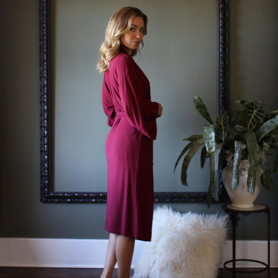 Bamboo Kimono Robe: Midi Length, Handmade USA Sleepwear, Size Small