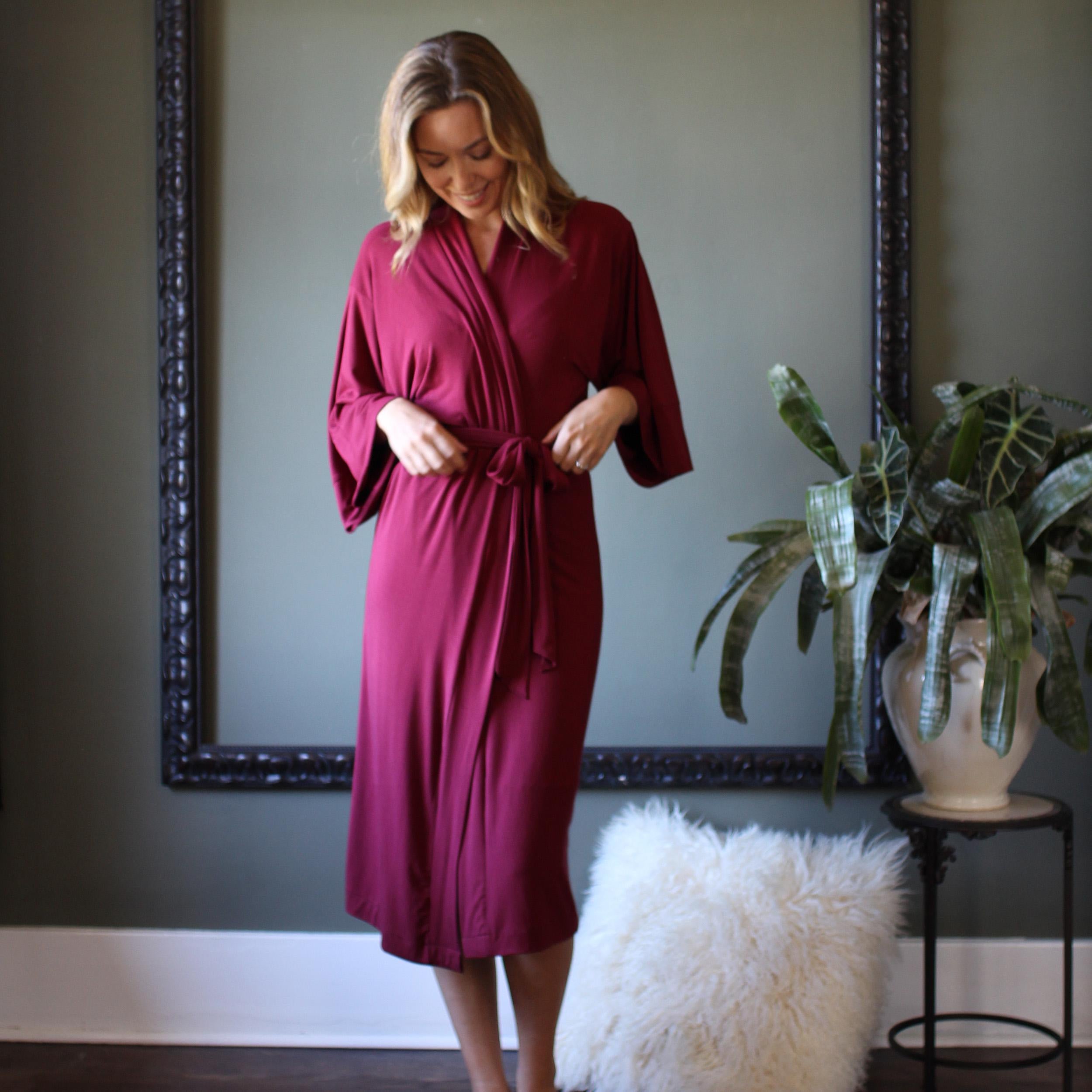 Bamboo Kimono Robe: Midi Length, Handmade USA Sleepwear, Size Small