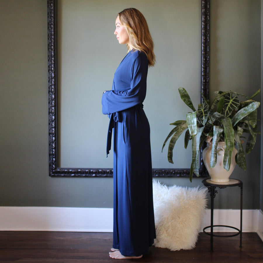 Full Length Robe with Pockets in Bamboo Jersey