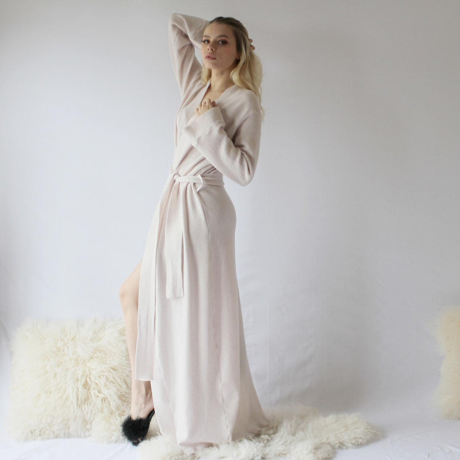 Merino Wool Knit Robe: Full Length, Soft Sleepwear, size XL