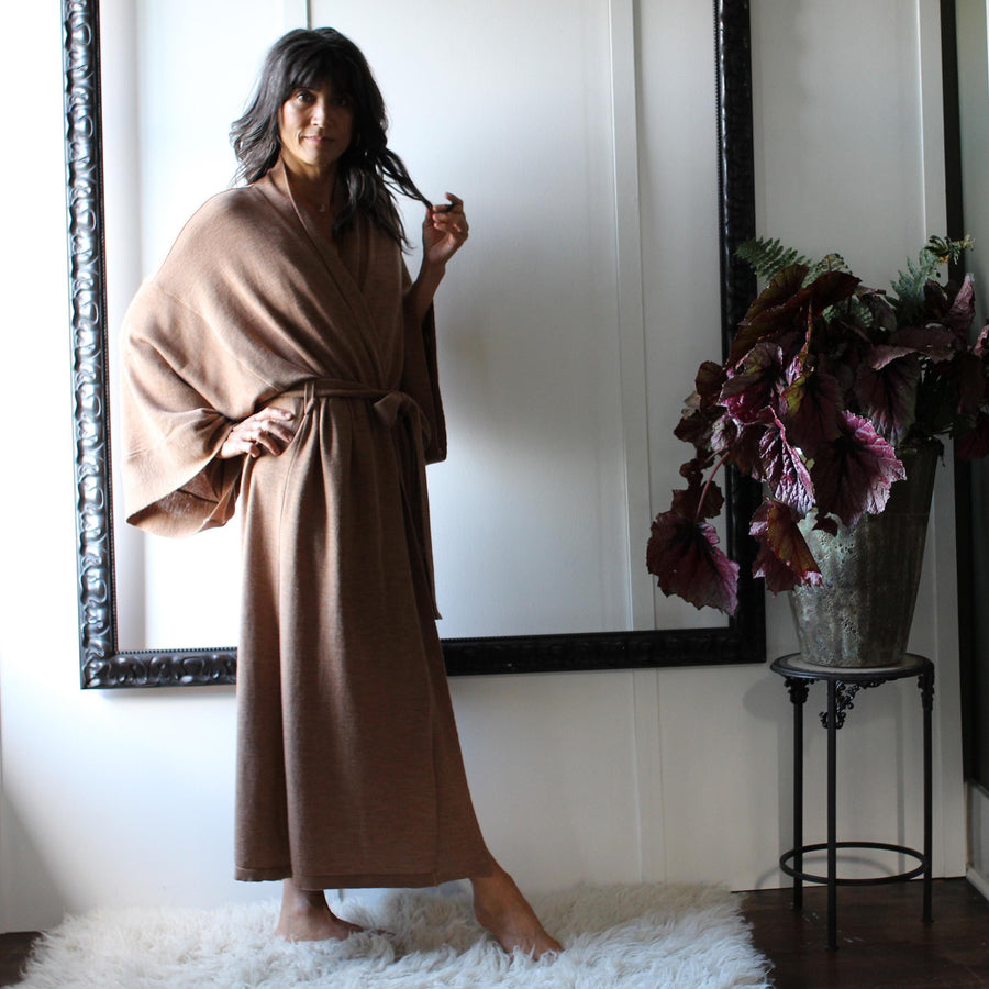 Merino Wool Kimono Robe, Womens Dressing Gown, Warm Winter Robe, Made in the USA, Ready to Ship