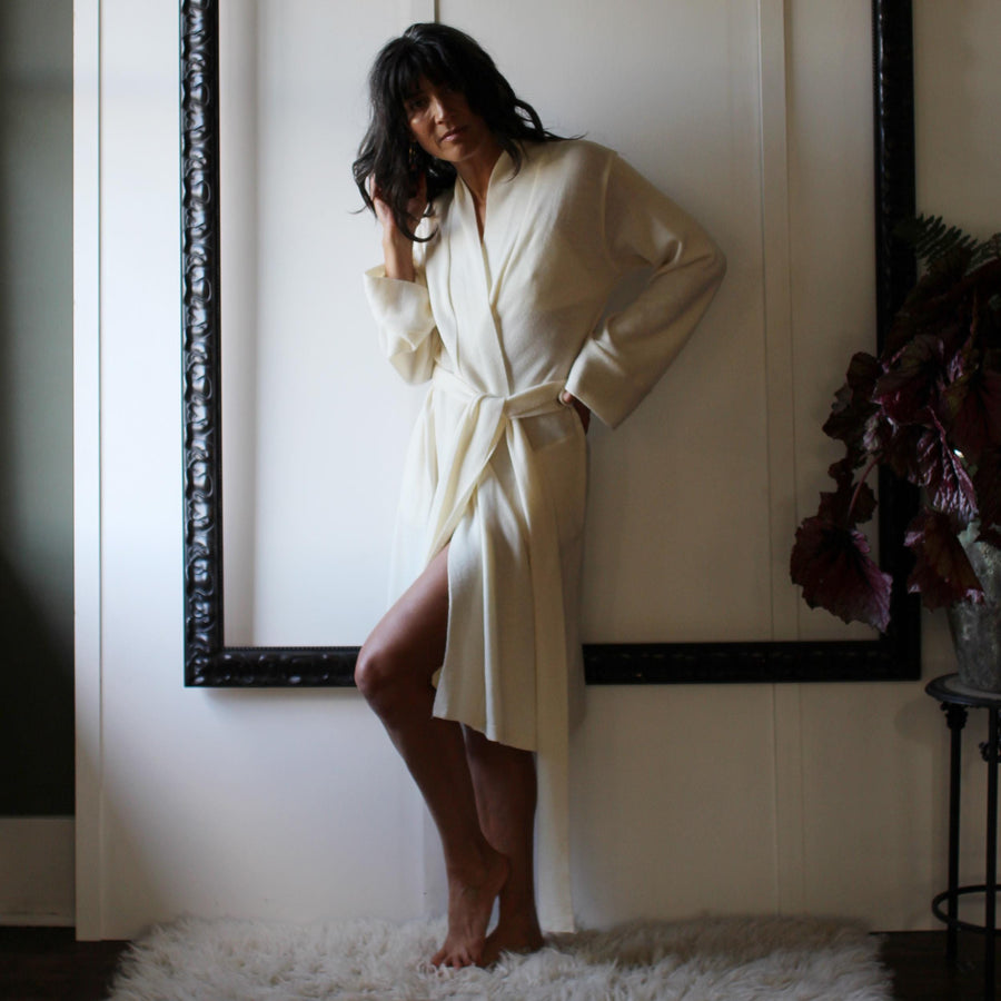 Merino Wool Robe with Pockets, Womens Dressing Gown, Warm Winter Robe, Made in the USA, Made to Order