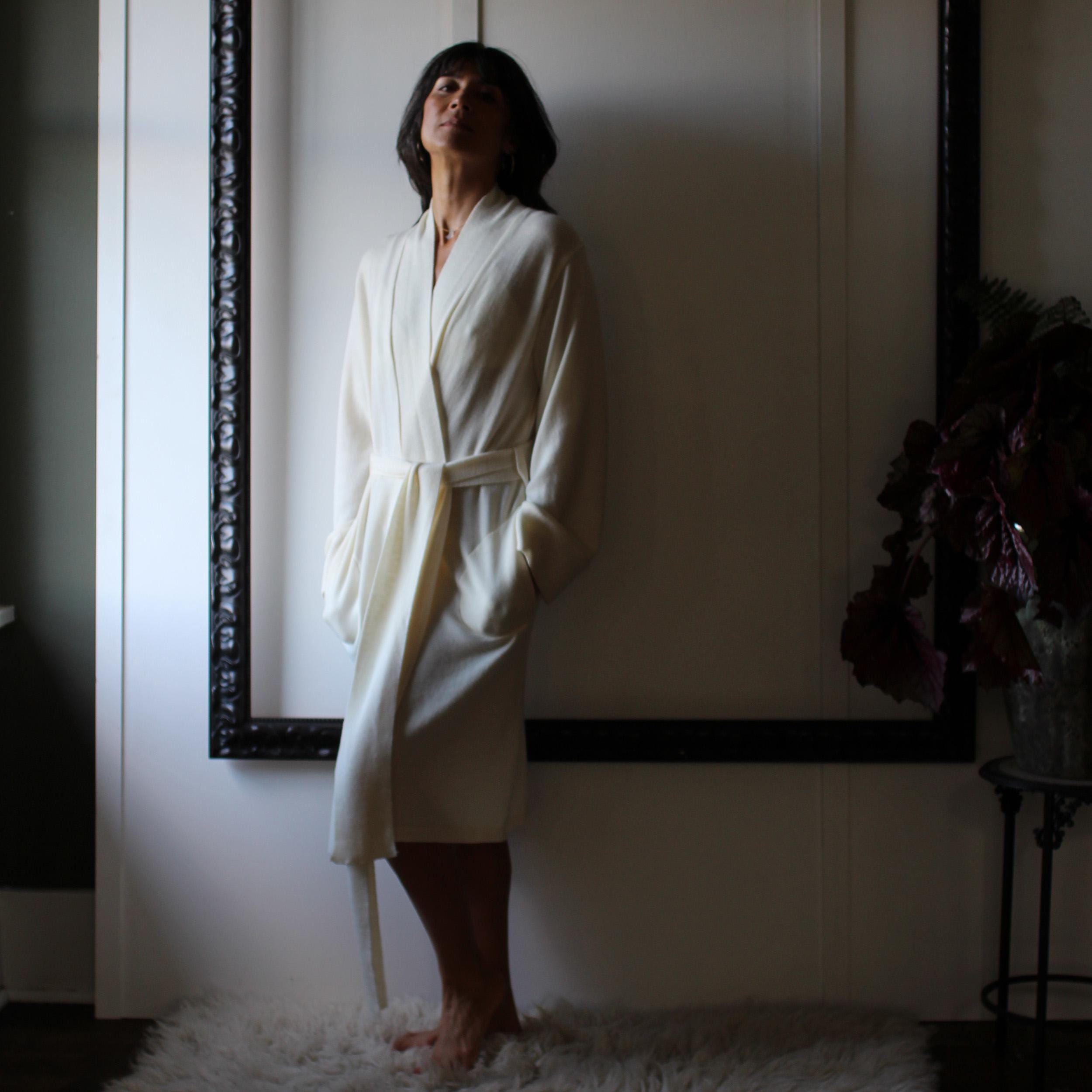 Merino Wool Robe with Pockets, Womens Dressing Gown, Warm Winter Robe, Made in the USA, Made to Order