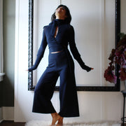 Merino Wool Gaucho Lounge Pants: USA Made Knit Sweater Pants, Size Large, Black