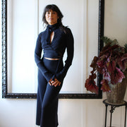 Merino Wool Gaucho Lounge Pants: USA Made Knit Sweater Pants, Size Large, Black