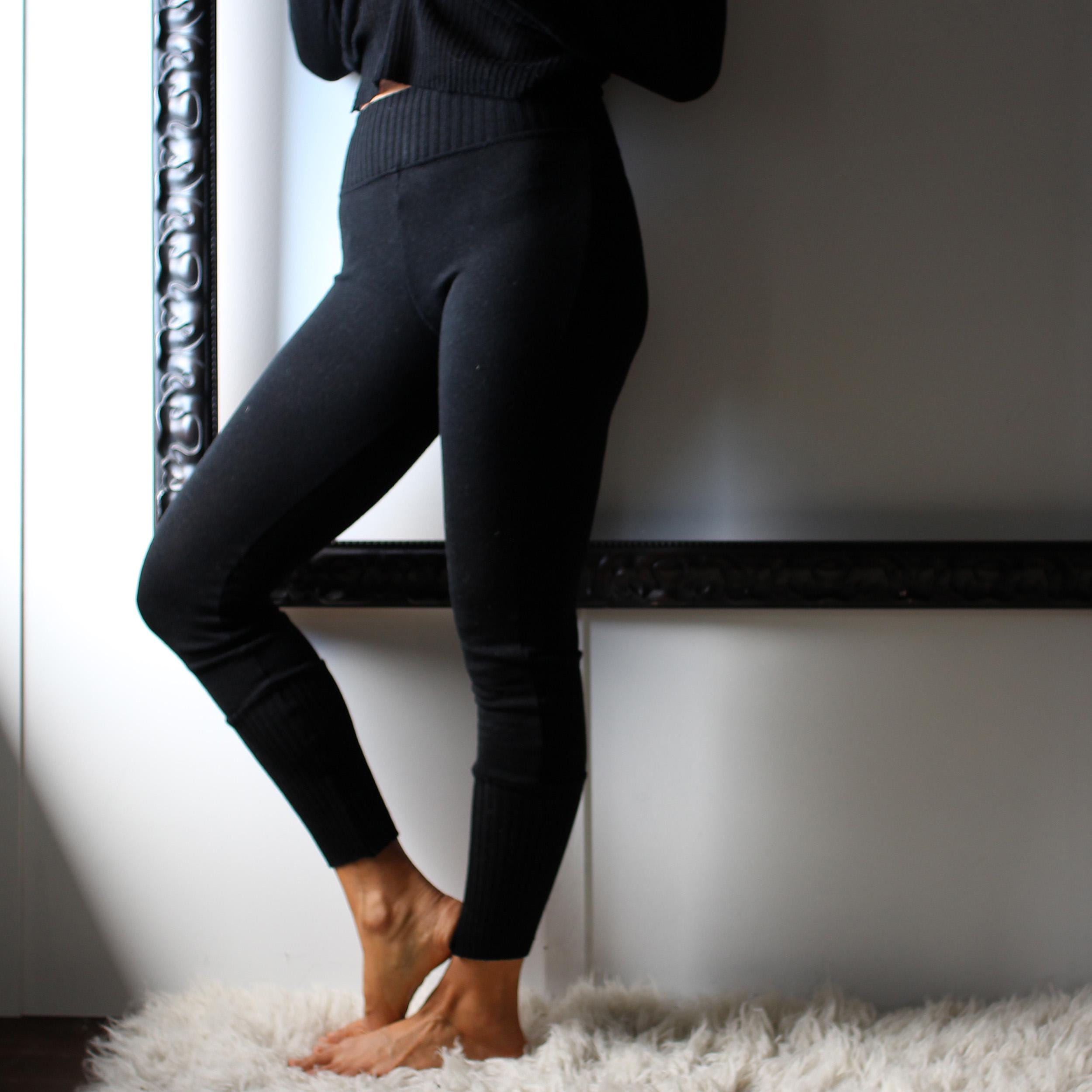 Merino Wool Sweater Leggings: Black Knit Pants, size Medium and XL