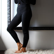 Merino Wool Sweater Leggings: Black Knit Pants, size Medium and XL