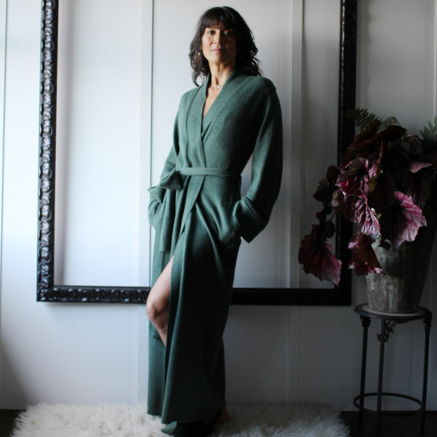 Merino Wool Robe: Long Knit Robe with Pockets, Large