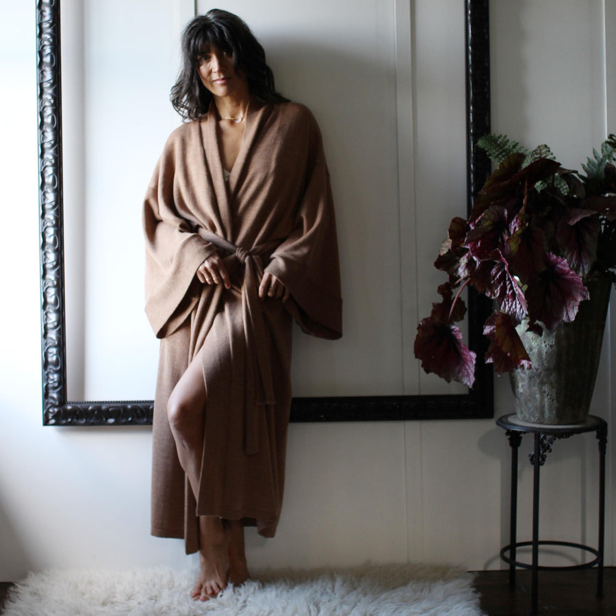 Merino Wool Kimono Robe, Womens Dressing Gown, Warm Winter Robe, Made in the USA, Ready to Ship