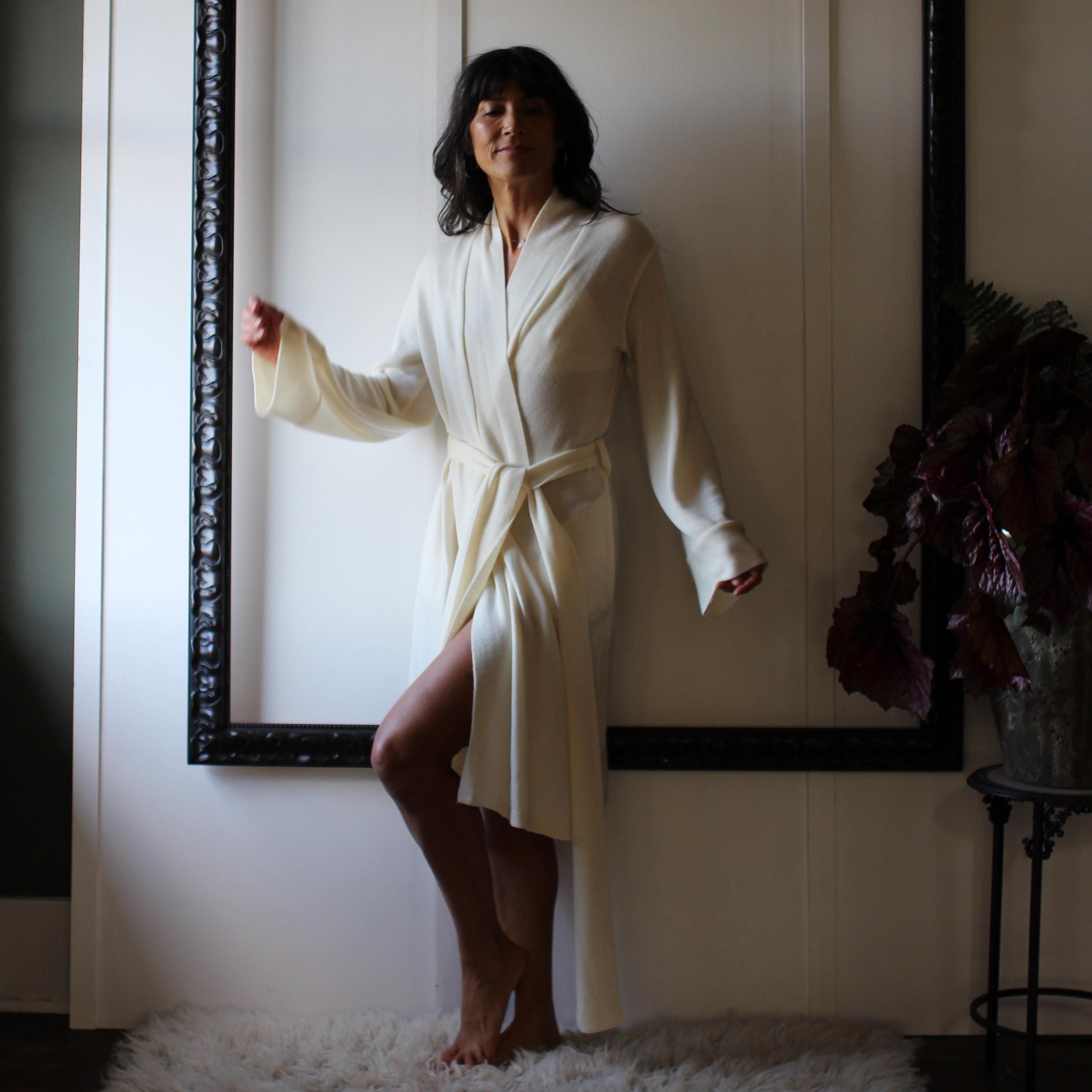 Merino Wool Robe with Pockets, Womens Dressing Gown, Warm Winter Robe, Made in the USA, Made to Order