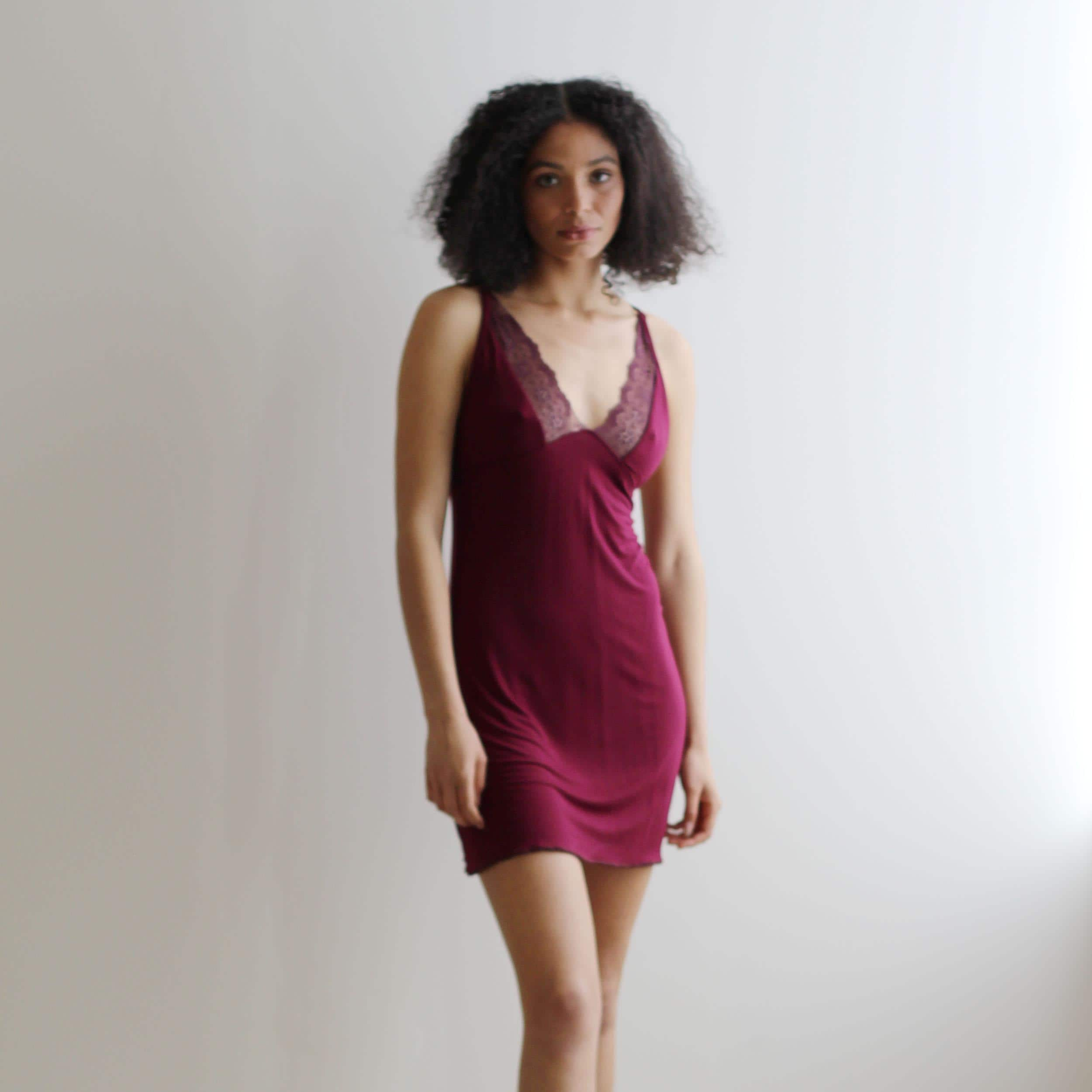 Short Nightgown in Bamboo with Lace Trim, Ready to Ship, Made in the USA