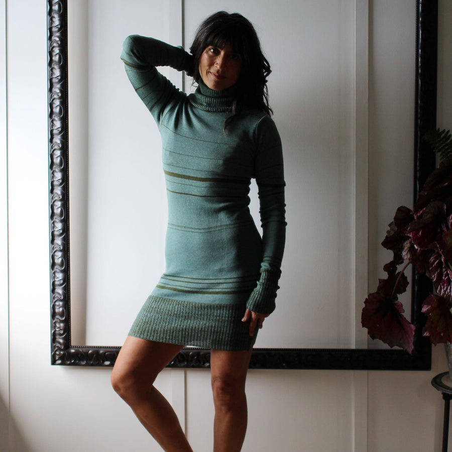 Silk and Merino Wool Turtleneck Dress, Ready to Ship, Made in the USA