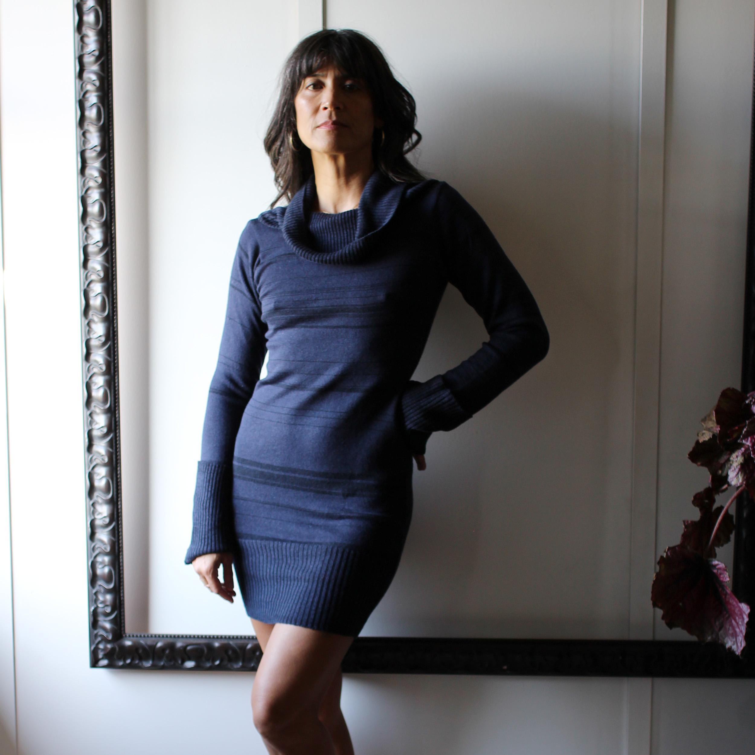 Silk and Merino Wool Cowl Neck Dress, Ready to Ship, Made in the USA