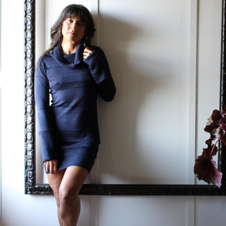 Silk and Merino Wool Cowl Neck Dress, Ready to Ship, Made in the USA