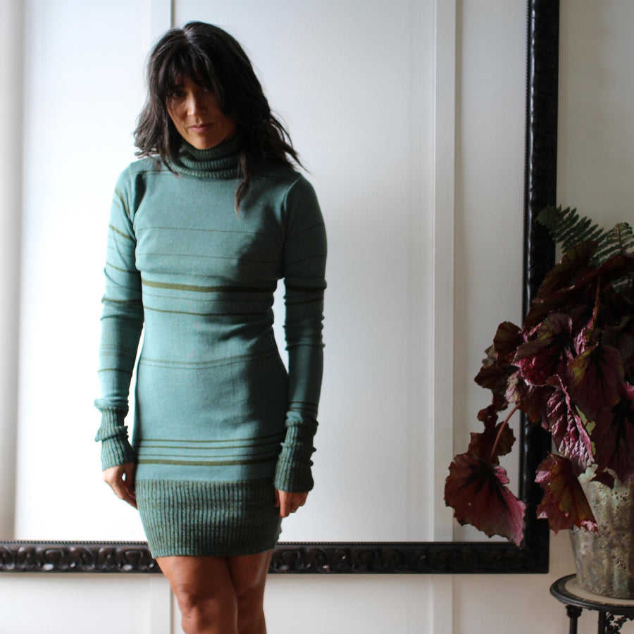 Silk and Merino Wool Turtleneck Dress, Ready to Ship, Made in the USA