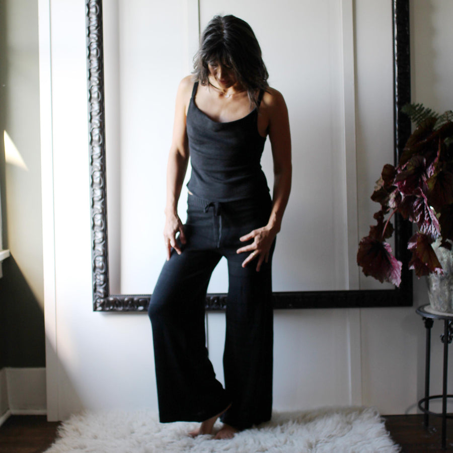 Silk and Merino Wool Pajama Loungwear Set, Sweater Pants, Sweater Camisole, Ready to Ship, Made in the USA