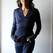 Silk and Merino Wool Sweater with a V Neck Collar, Ready to Ship, Made in the USA