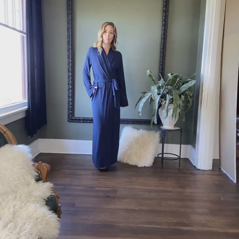 Full Length Robe with Pockets in Bamboo Jersey, Long Robe with long sleeves - Cathedral womens bamboo sleepwear range - made to order