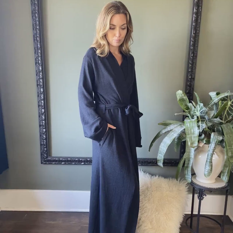 Merino Wool Robe: Long Knit Robe with Pockets, Large
