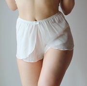 silk boxer shorts with sarong cut in sheer chiffon