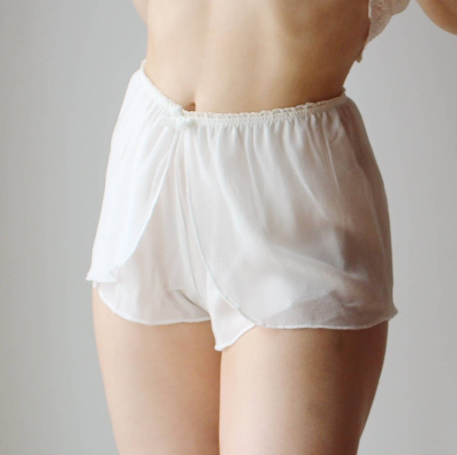 silk boxer shorts with sarong cut in sheer chiffon - BROOK silk chiffon bridal lingerie range - made to order