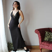 Bamboo Nightgown With Plunging Neckline, Long Nightgown, Bamboo Sleepwear, Romantic Lingerie, Ready to Ship, Various Sizes, Black