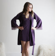 Organic Cotton Robe, Womens Short Robe, Bridal Robe, Bridesmaid Robe, Ready to Ship, Size Small, Color Lavender