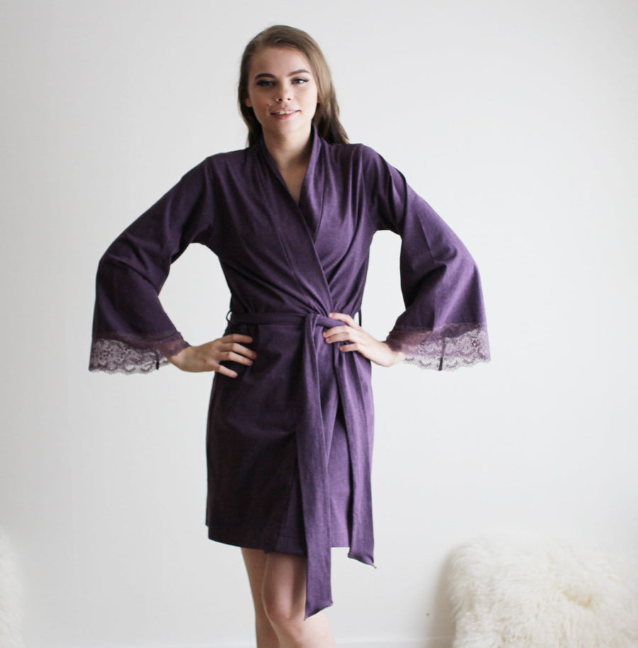 Organic Cotton Robe, Womens Short Robe, Bridal Robe, Bridesmaid Robe, Ready to Ship, Size Small, Color Lavender