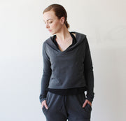 Cropped hoody with oversized hood in Tencel and Organic Cotton Stretch French Terry, Made to Order