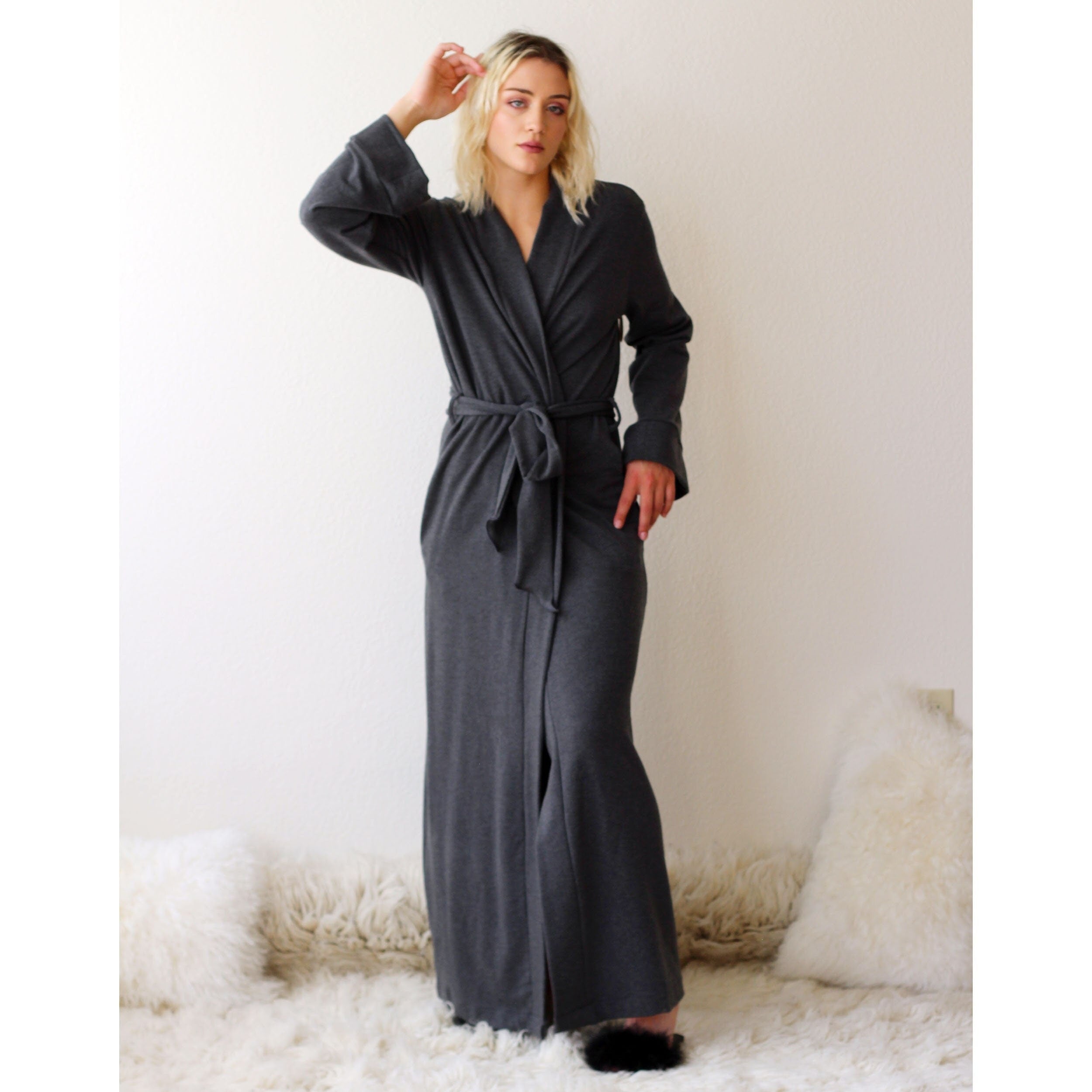 Long Robe with pockets in Tencel and Organic Cotton Stretch French Terry