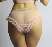 sheer lingerie set including babydoll and full back panty with ruffle detail, ready to ship, various sizes, blush pink