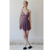 Sheer mesh nightgown with lace cups and scalloped hemline, Ready to Ship, Various Sizes, Cameo Pink