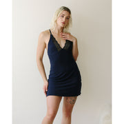 Short Nightgown in Bamboo with Lace Trim - NOUVEAU womens bamboo sleepwear range - ready to ship - Navy