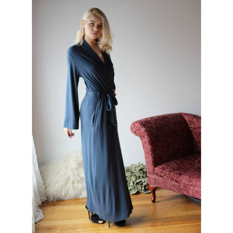 long bamboo robe with side pockets - NOUVEAU bamboo sleepwear range - Ready to Ship, Various Sizes, Midnight Blue