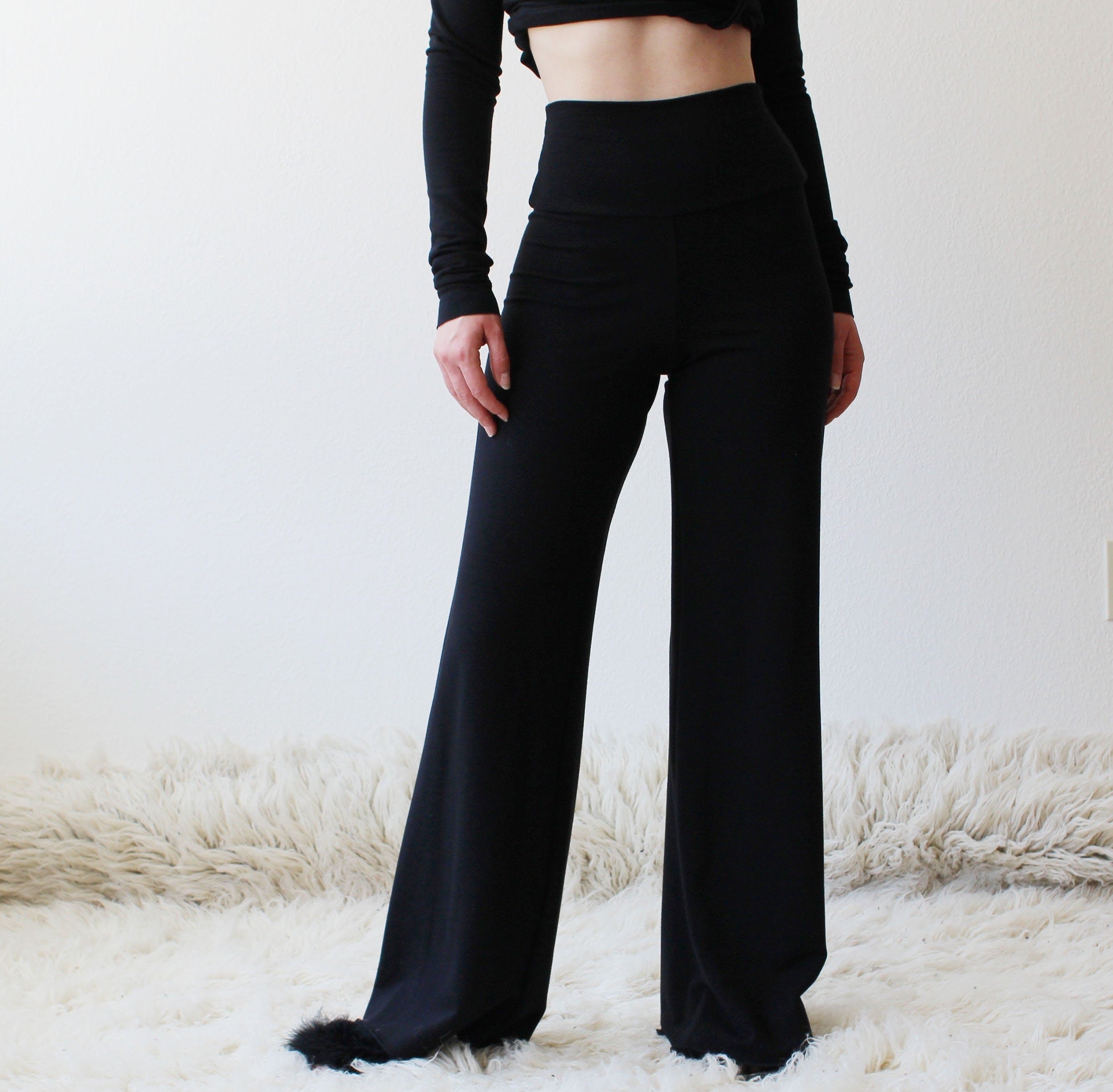 Wide leg pants with a high waist in Tencel and Organic Cotton Stretch French Terry, Ready to Ship, Various Sizes, Black