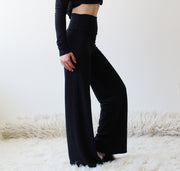 Wide leg pants with a high waist in Tencel and Organic Cotton Stretch French Terry, Made to Order