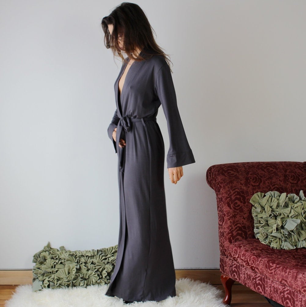 Womens Long Robe, Full Length Robe with long sleeves, Bamboo Robe - Cathedral womens bamboo sleepwear range - made to order