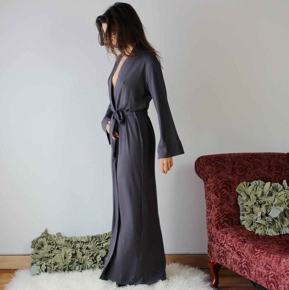 Womens Long Robe, Full Length Robe with long sleeves, Bamboo Robe - Cathedral womens bamboo sleepwear, Ready to Ship, Various Sizes, Grey