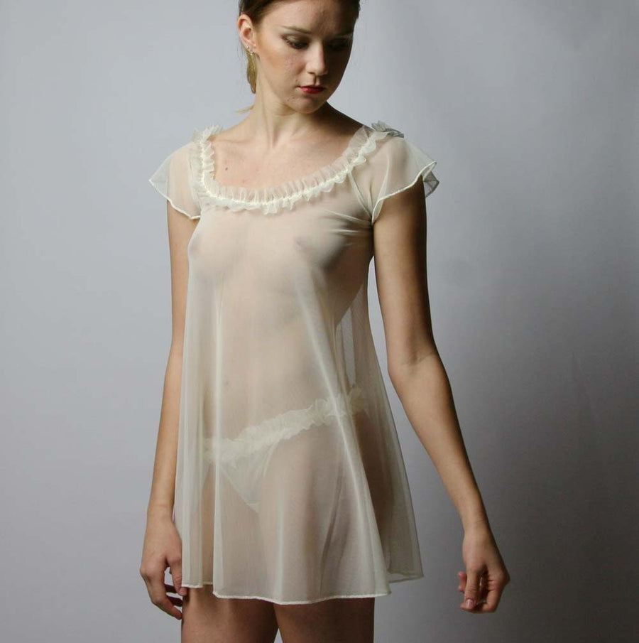 womens sheer nightgown with ruffled neckline