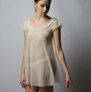 womens sheer nightgown with ruffled neckline, Ivory Chemise, Bridal Lingerie, Ready to Ship, Various Sizes
