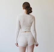silk and cashmere knit tap pant shorts in sheer pointelle lace knit - Ready to Ship, Various Sizes, Ivory
