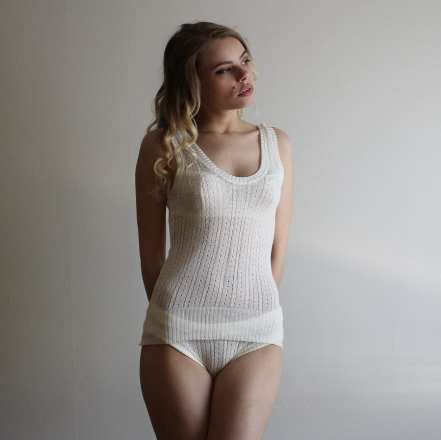 silk cashmere tank top in lacy pointelle – Sandmaiden Sleepwear