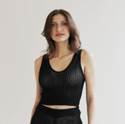 silk cashmere cropped tank top in lacy pointelle, Knitwear Camisole, Sheer Lingerie, Ready to Ship, Various Sizes