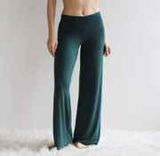 bamboo foldover lounge pants with a wide leg, pajama pants, bamboo pj's, yoga pants, Ready to Ship, various Sizes, Forest Green