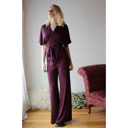 womens pajama set including bamboo lounge pants and wrap bed jacket