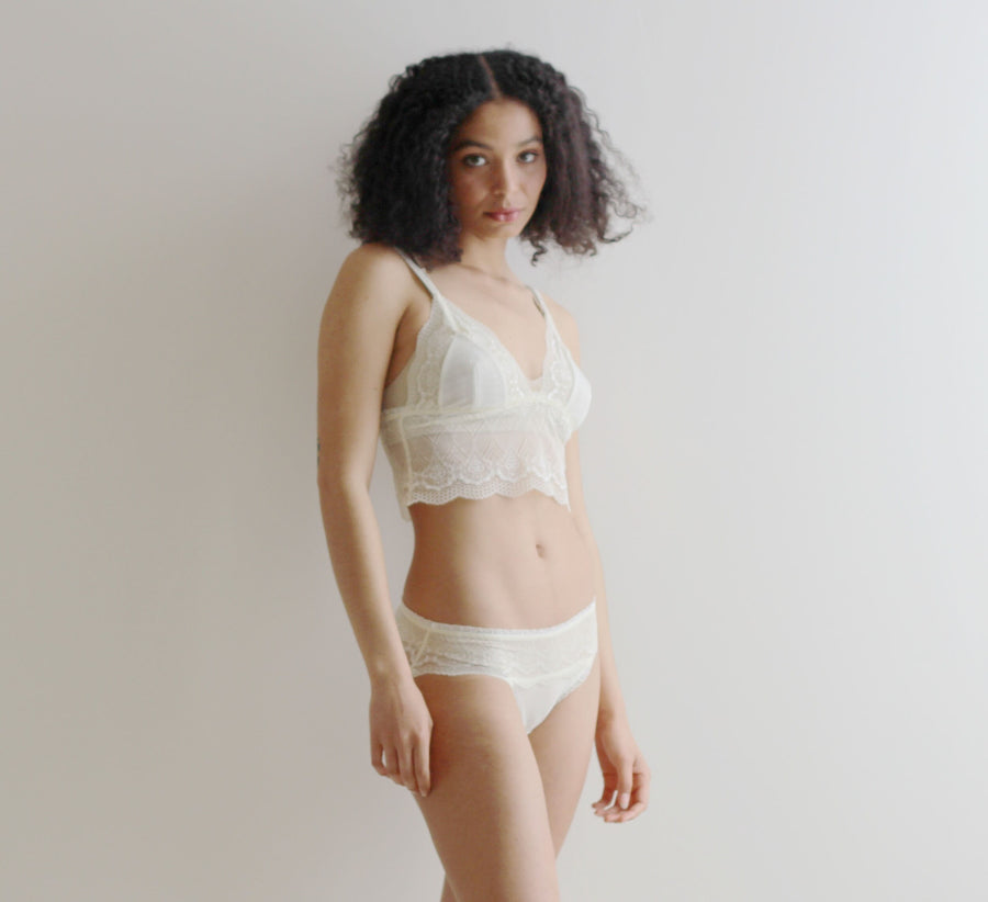 Longline Sheer Bralette, Mesh Lingerie, Lace Bra, Triangle Bra, Made in the USA, Ready to Ship, Various Sizes, Cameo Pink