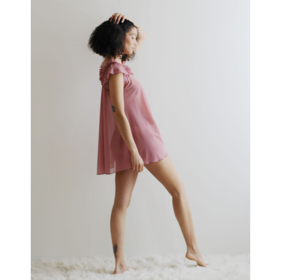 womens sheer nightgown with ruffled neckline – Sandmaiden Sleepwear