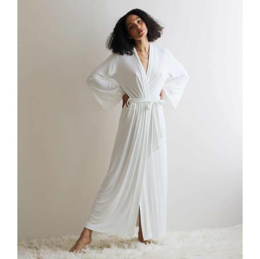 Full Length Robe with lace trimmed sleeves