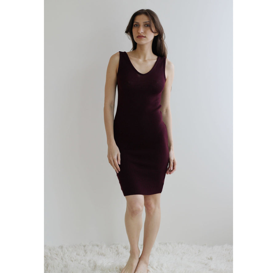 2 Piece Sweater Set, Merino Wool Hooded Cloak and Scoop Neck Dress, Ready to Ship, Sample Sale, Size Small, Color Wine as Shown