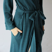 Womens Long Wool Robe with Pockets and Hood